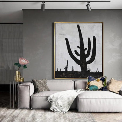 Black and White Abstract Cactus Contemporary Artwork