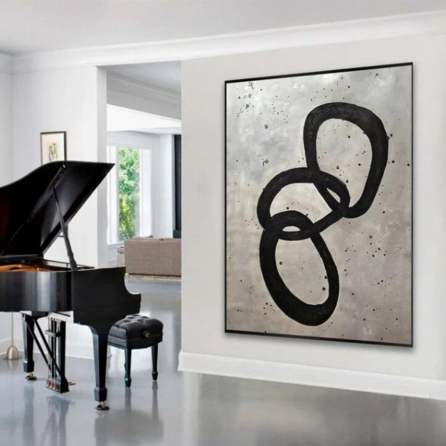 Black Rings Modern Abstract Original Large Wall Art