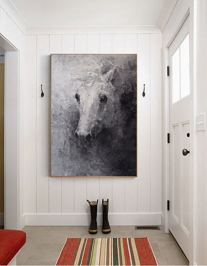 Black White Abstract Horse Painting #ANH04