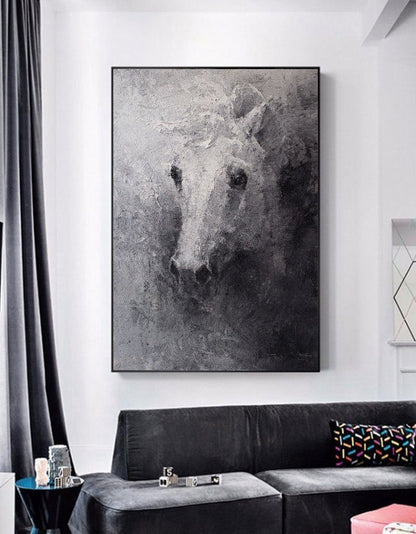 Black White Abstract Horse Painting #ANH04