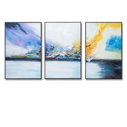 Blend of Multicolour Skyline Set of 3 Abstract Living Room Painting