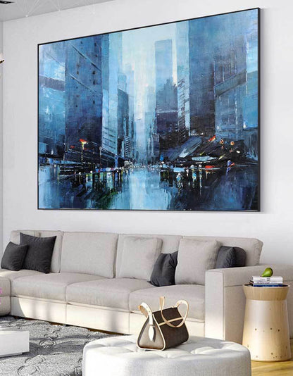 Blue Abstract Cityscape Art #URH01