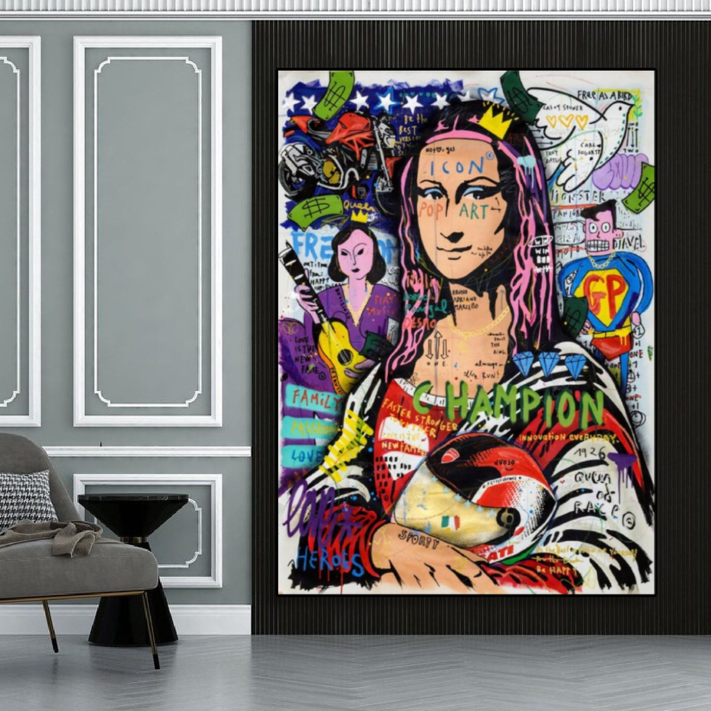 Champion Mona Lisa Graffiti Pop Art Inspirational Painting