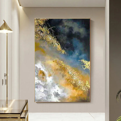 Contemporary Gold Foil Stormy Skyscape Modern Wall Art