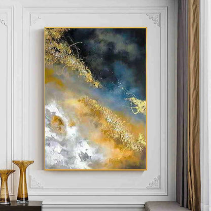 Contemporary Gold Foil Stormy Skyscape Modern Wall Art