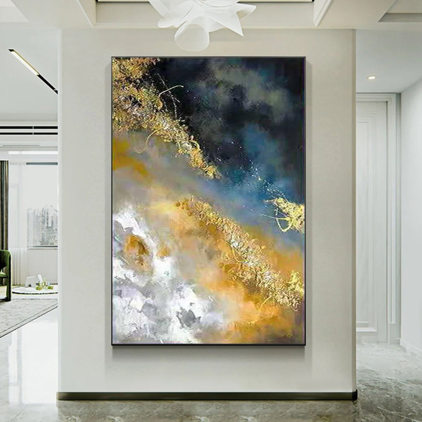 Contemporary Gold Foil Stormy Skyscape Modern Wall Art