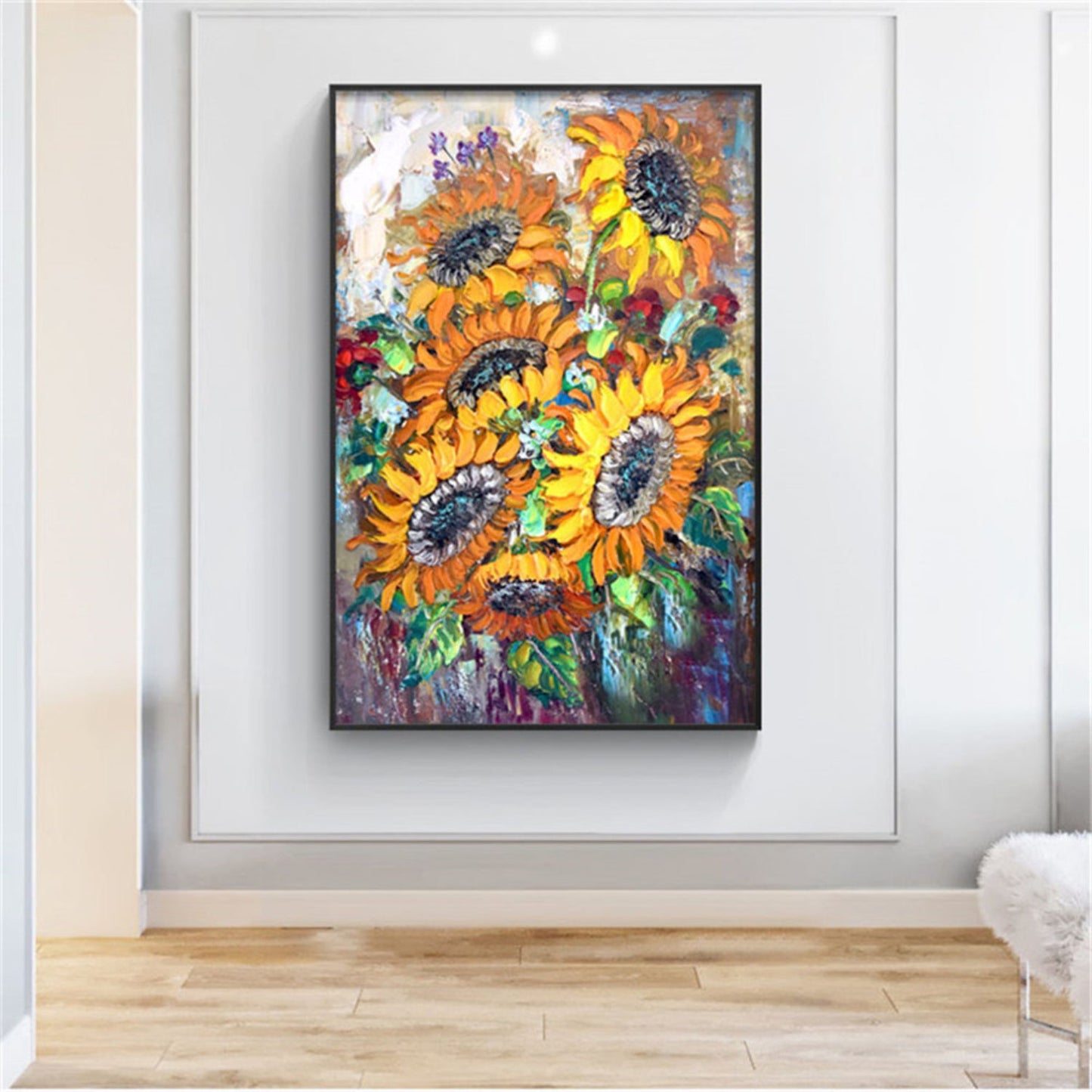 Abstract Warm Colours Sunflowers Oil Painting