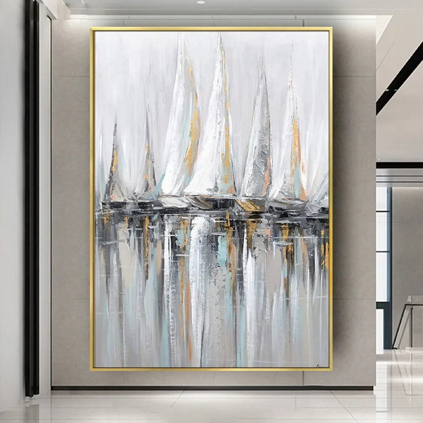 Decorative Abstract Sailboats Ocean Wall Painting