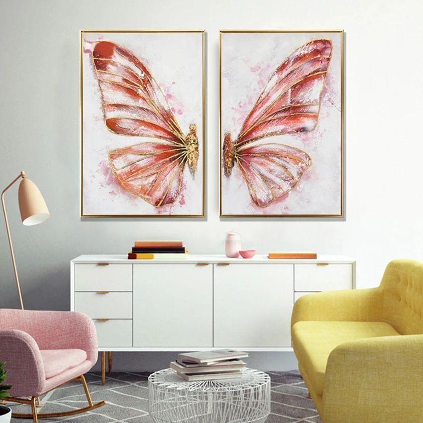 Flying Red Butterfly Abstract Set of 2 Home Decor Painting