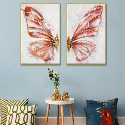 Flying Red Butterfly Abstract Set of 2 Home Decor Painting