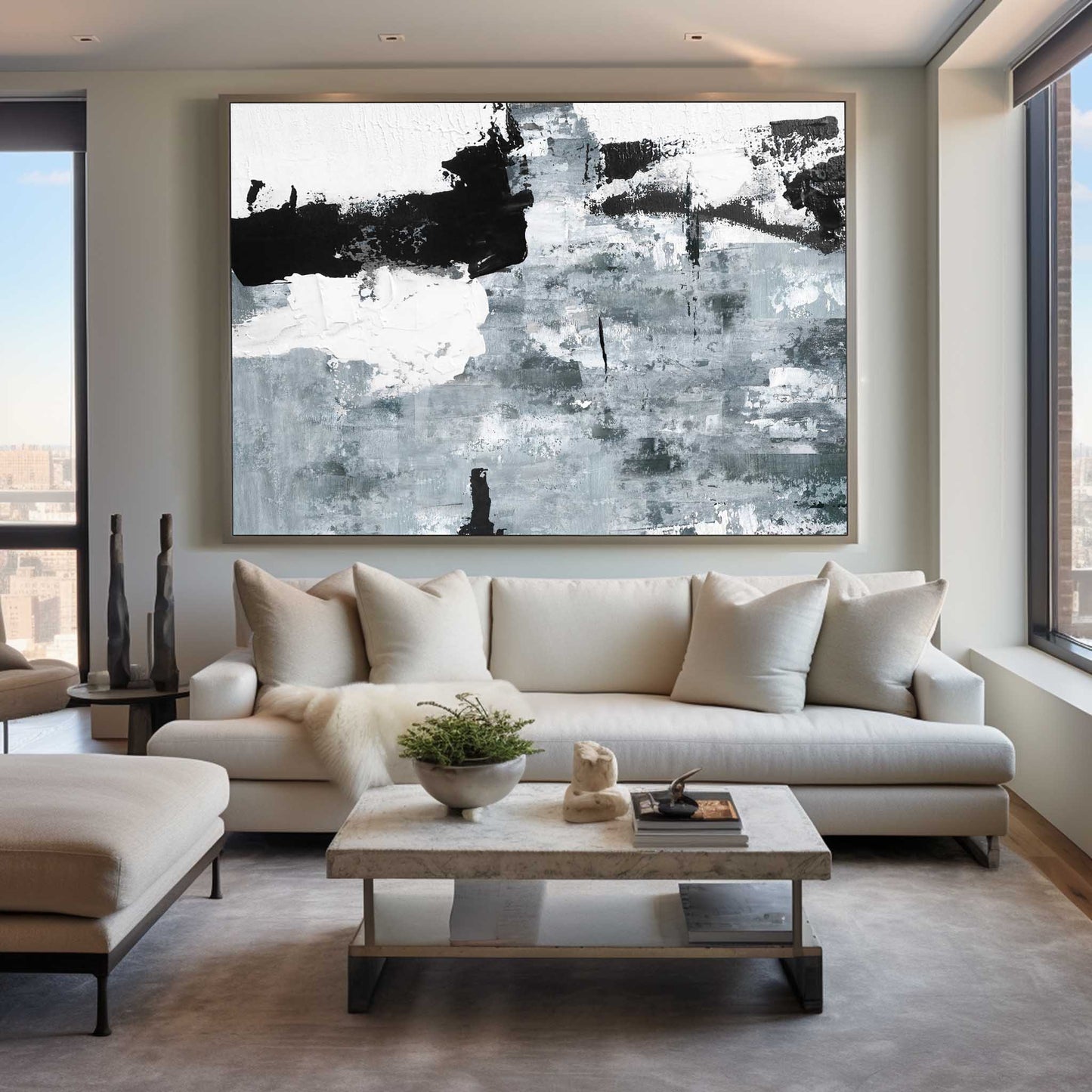 Black White Cyan Abstract Art #ABAH19