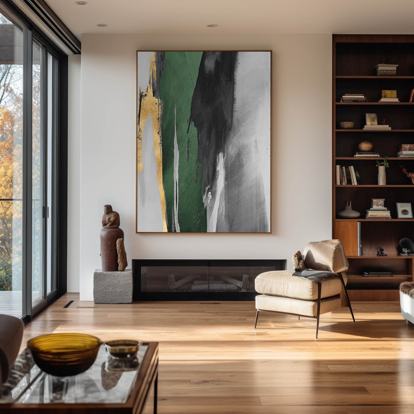 Green And Gold Abstract Painting #ABAV129