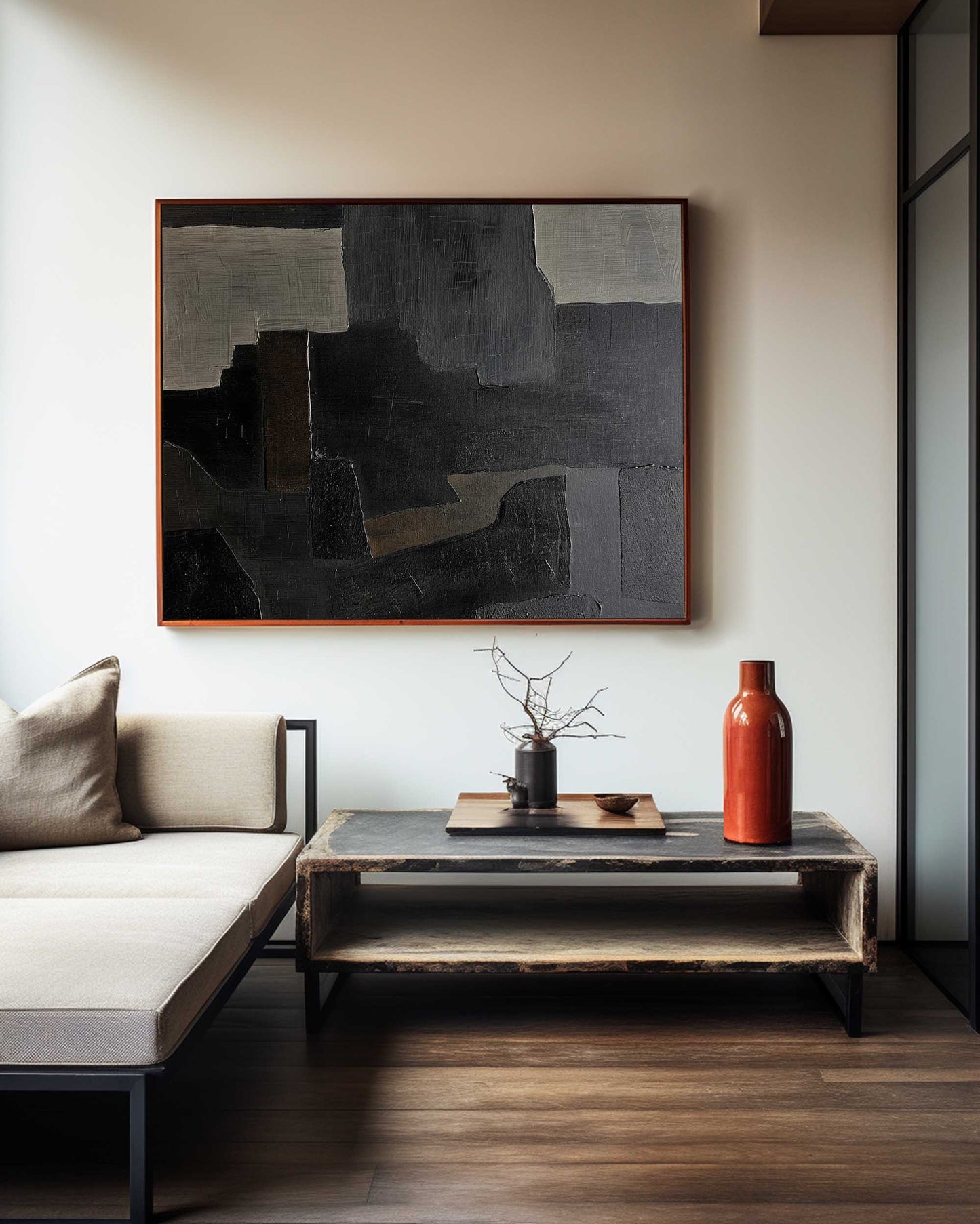 Black And Grey Abstract Painting #ABAH152