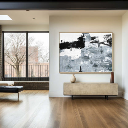 Black White Cyan Abstract Art #ABAH19