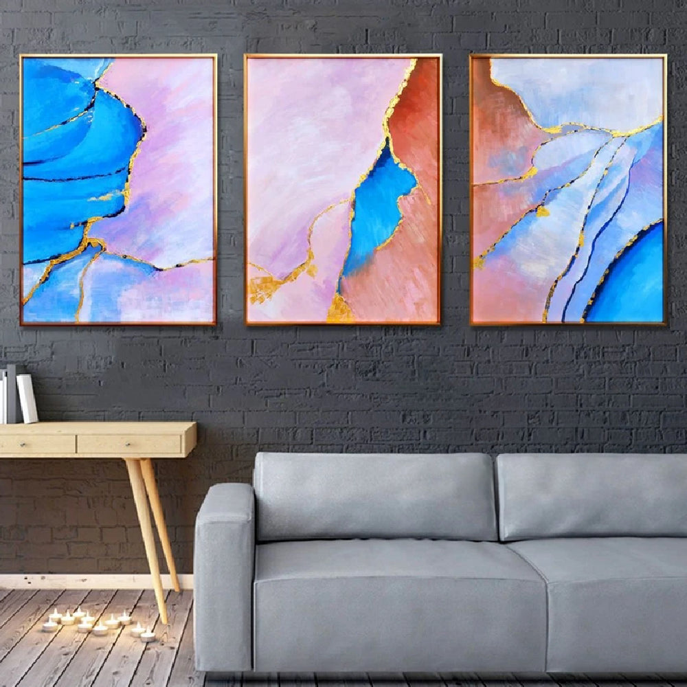 Sparkle Dividing Multicolours Set of 3 Abstract Oil Painting