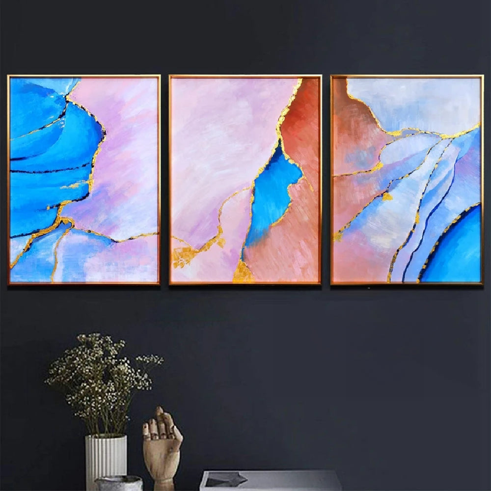 Sparkle Dividing Multicolours Set of 3 Abstract Oil Painting