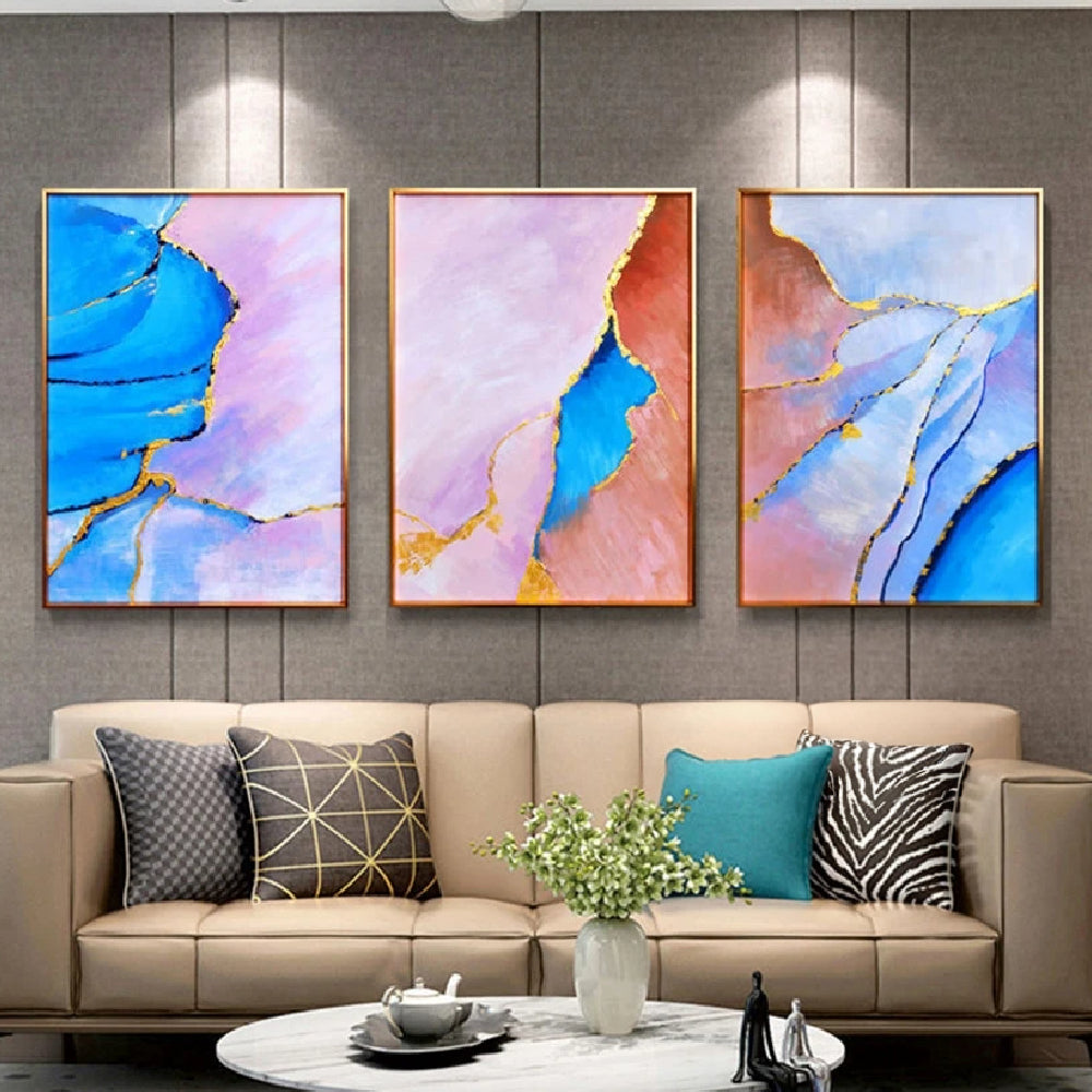 Sparkle Dividing Multicolours Set of 3 Abstract Oil Painting