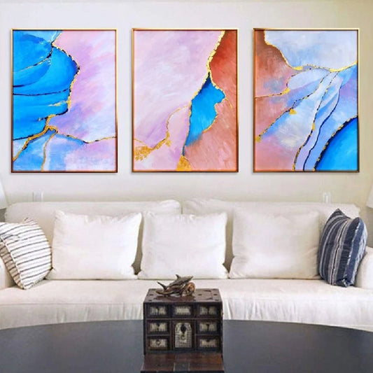 Sparkle Dividing Multicolours Set of 3 Abstract Oil Painting