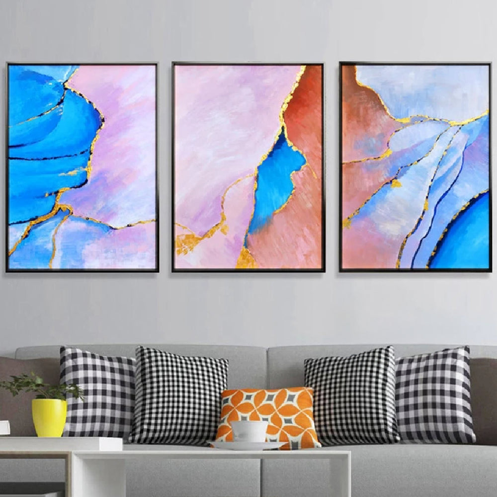 Sparkle Dividing Multicolours Set of 3 Abstract Oil Painting