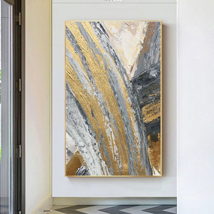 Golden Grey Minimalist Abstract Mural Painting