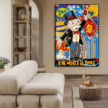 Graffiti Alec Monopoly Holding Money Pop Art Painting