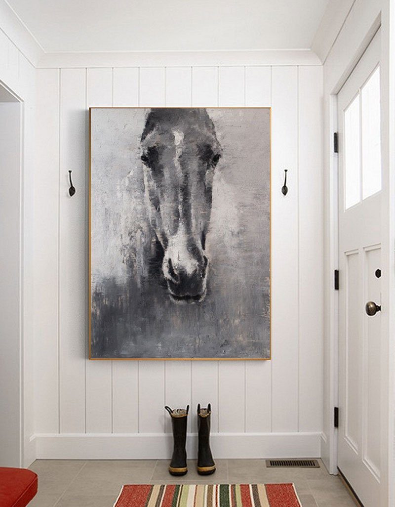 Grey White Abstract Horse Art #ANH02