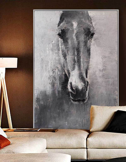 Grey White Abstract Horse Art #ANH02