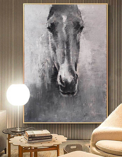 Grey White Abstract Horse Art #ANH02