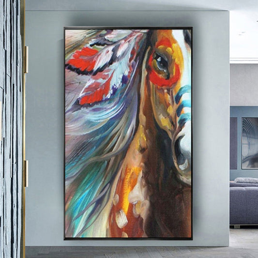 Modern Vivid Colours Indian Horse Head Painting