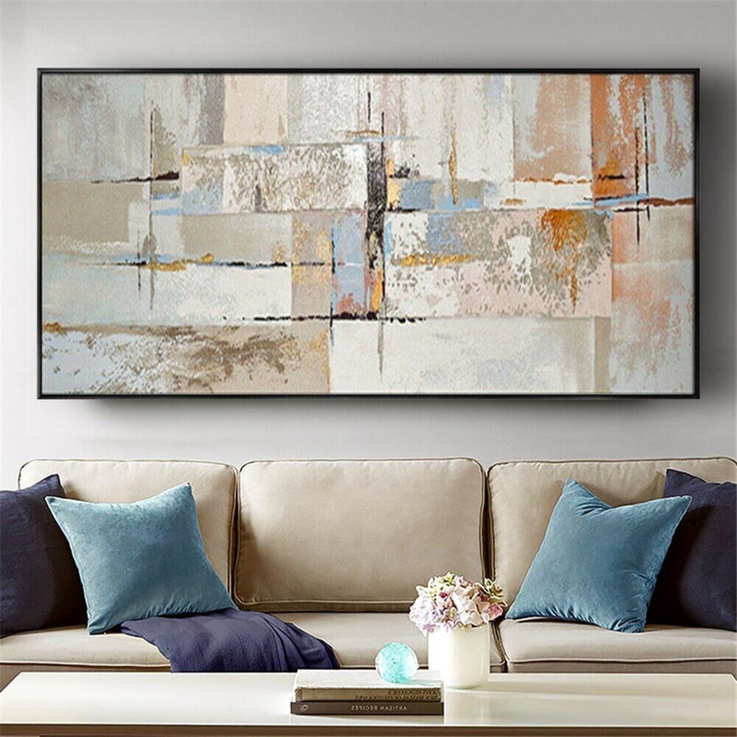 Geometric Light Colour Hand Painted Minimalist Art