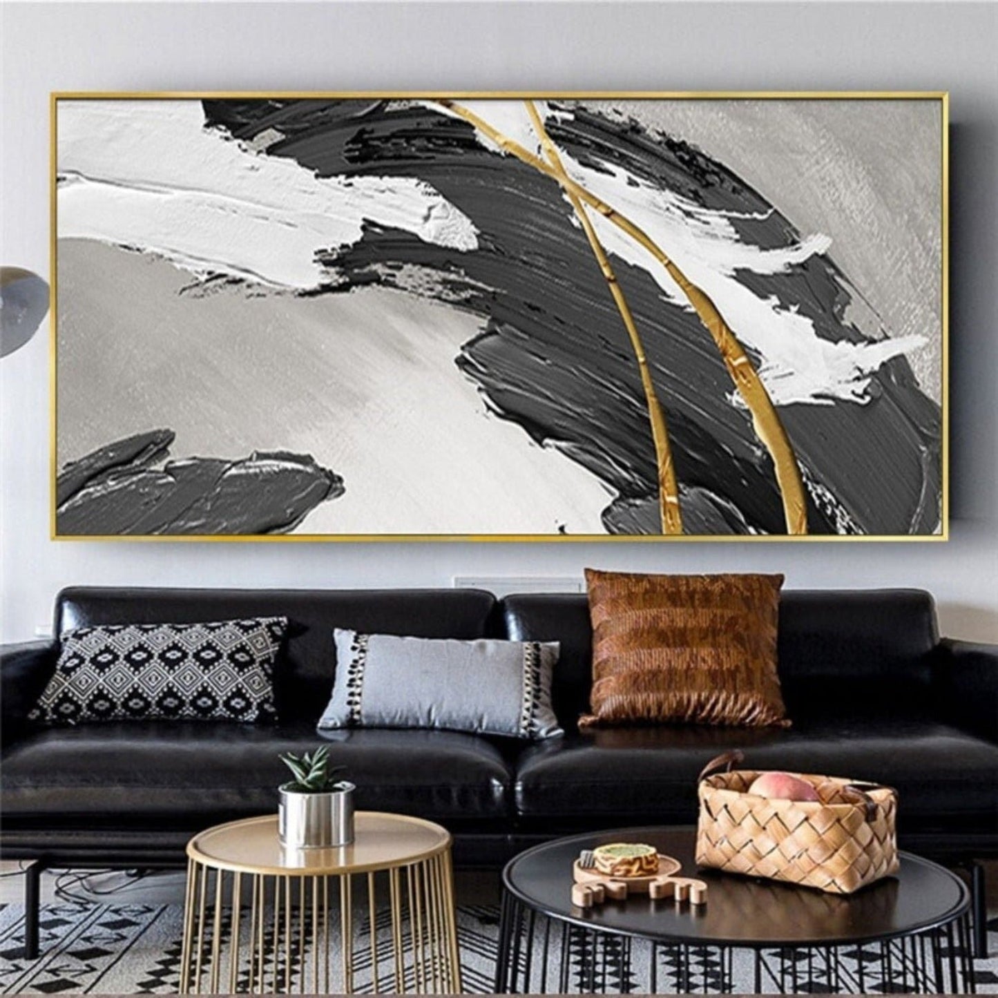 Black White 100% Hand Painted Palette Knife Art