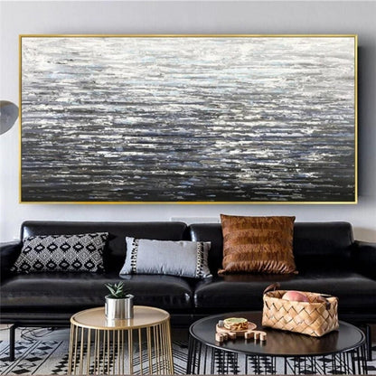 Modern Grey Ocean Palette Knife Textured Painting