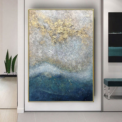 Gold Silver Textured Sea Hand Painted Landscape