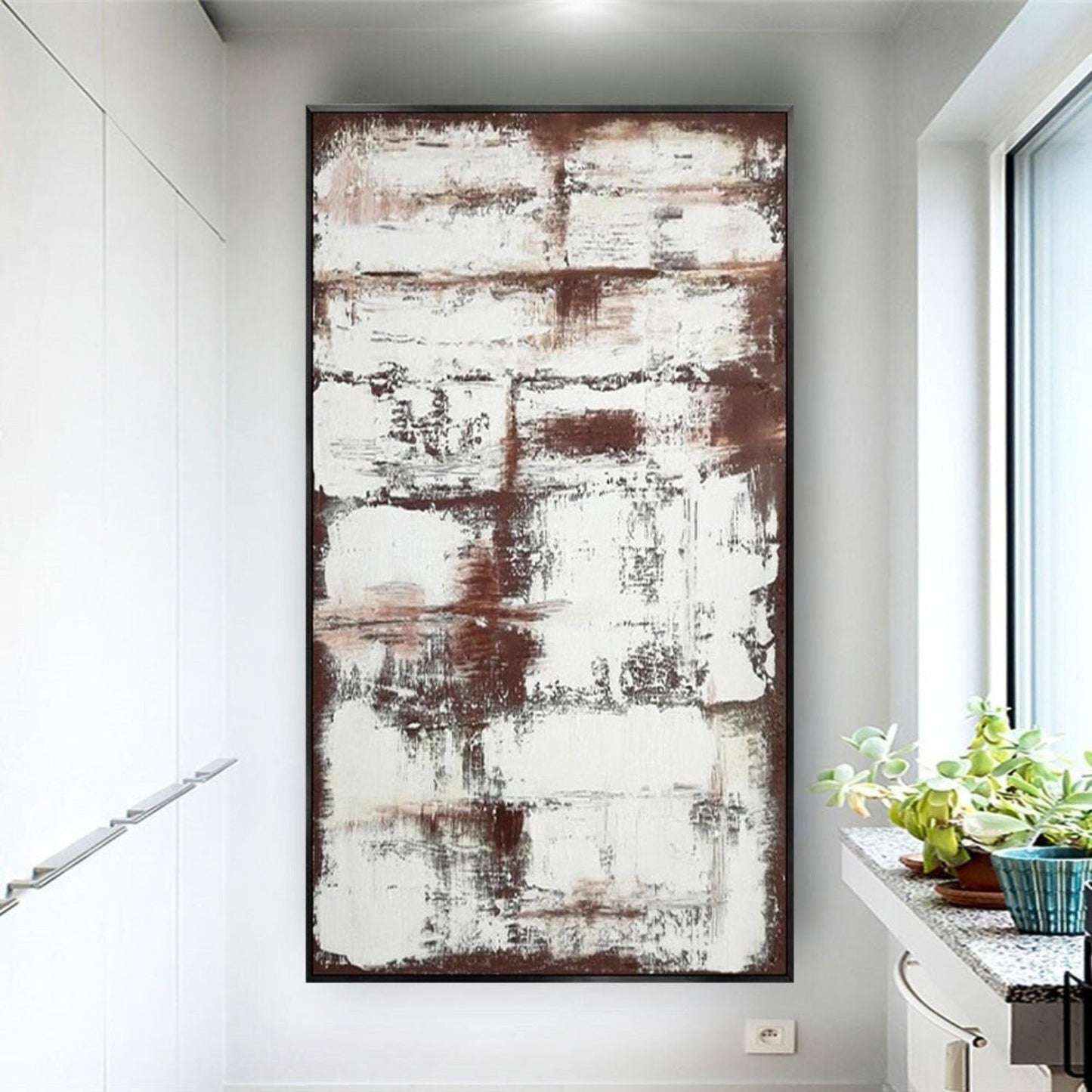 Brown White Minimalist 100% Hand Painted Artwork