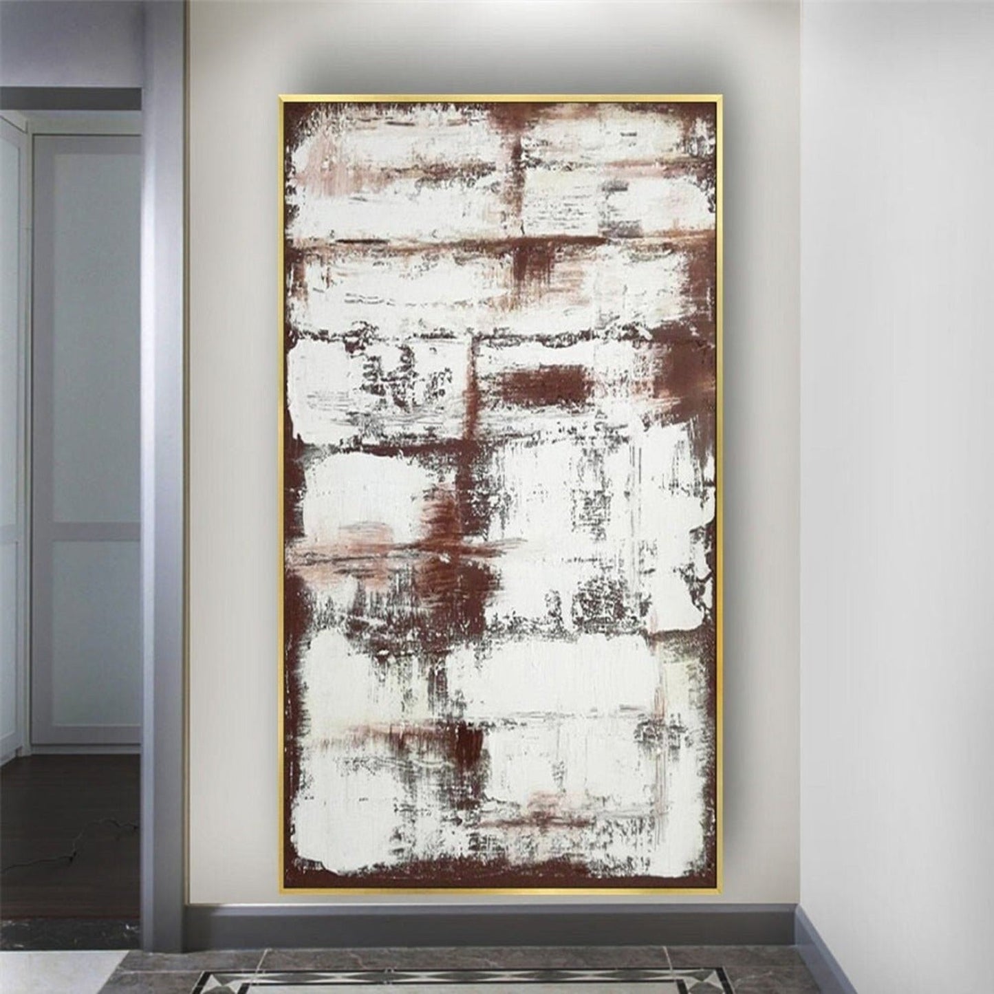 Brown White Minimalist 100% Hand Painted Artwork