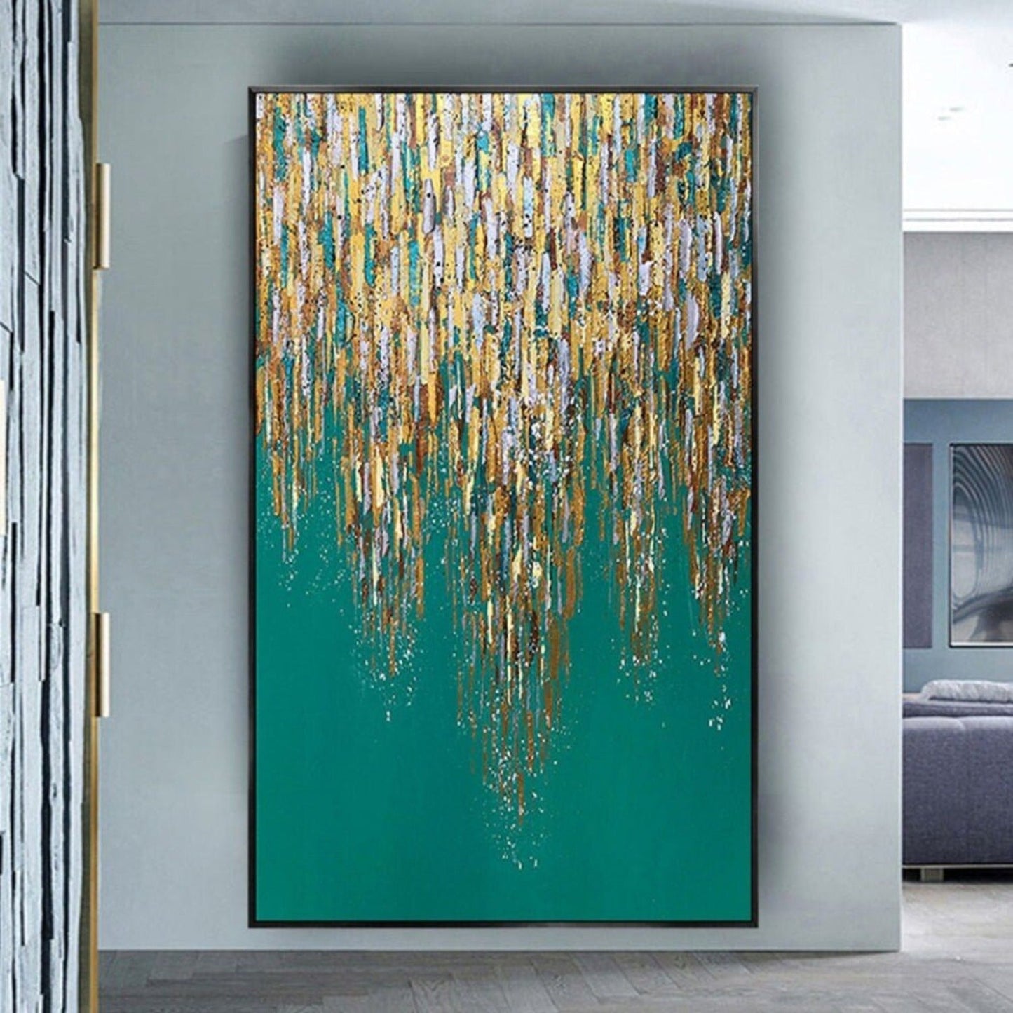 Acrylic Gold Green Glittery 100% Hand Painted Art