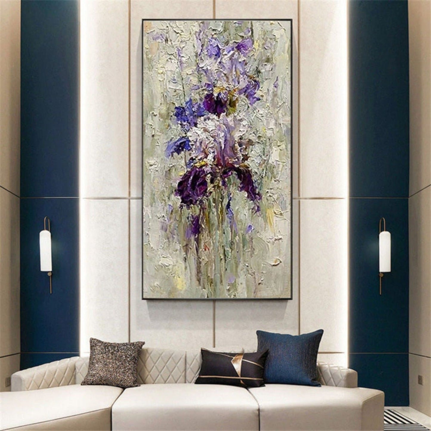 Abstract Violet Flowers 100% Hand Painted Wall Art