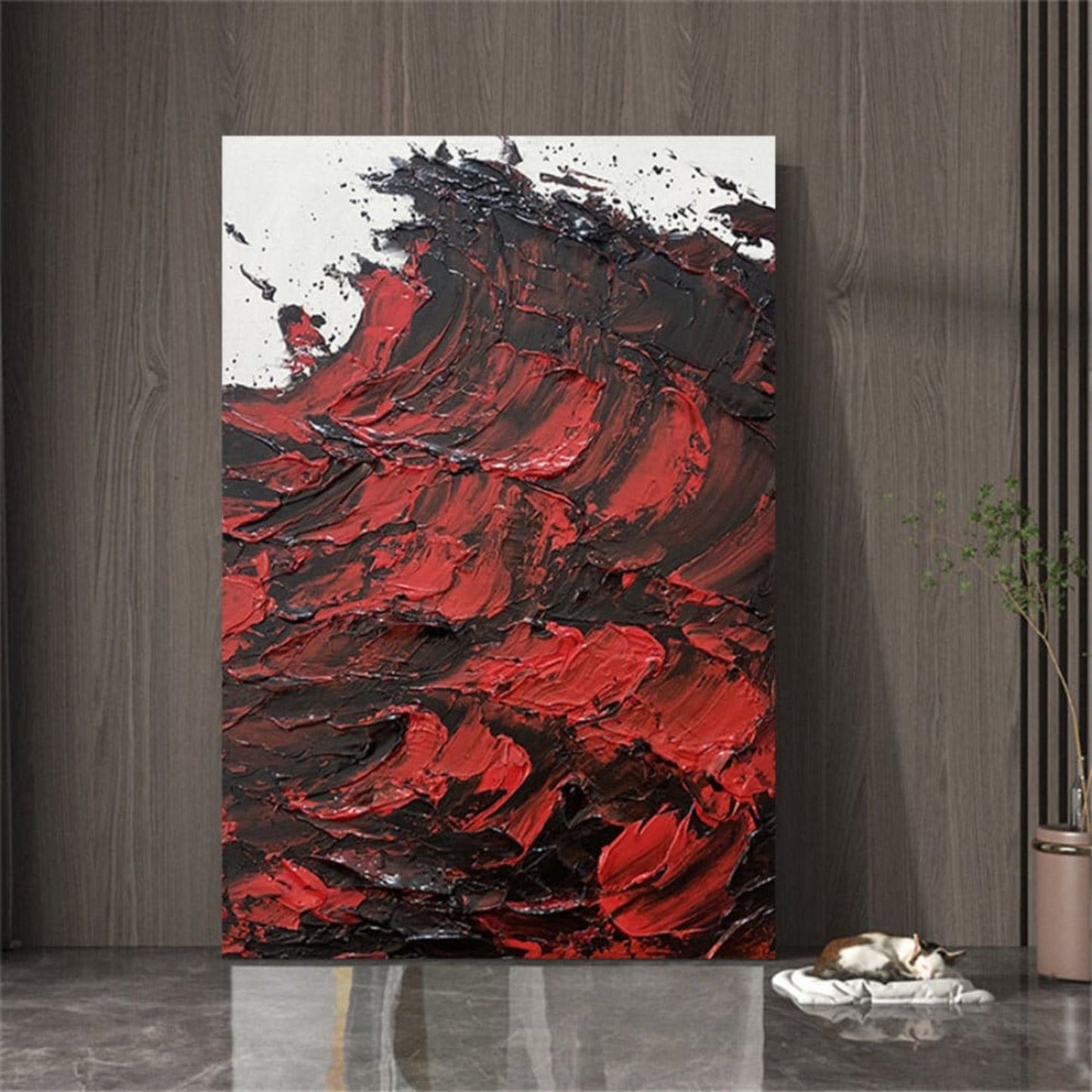 Red Black Palette Knife 100% Hand Painted Artwork