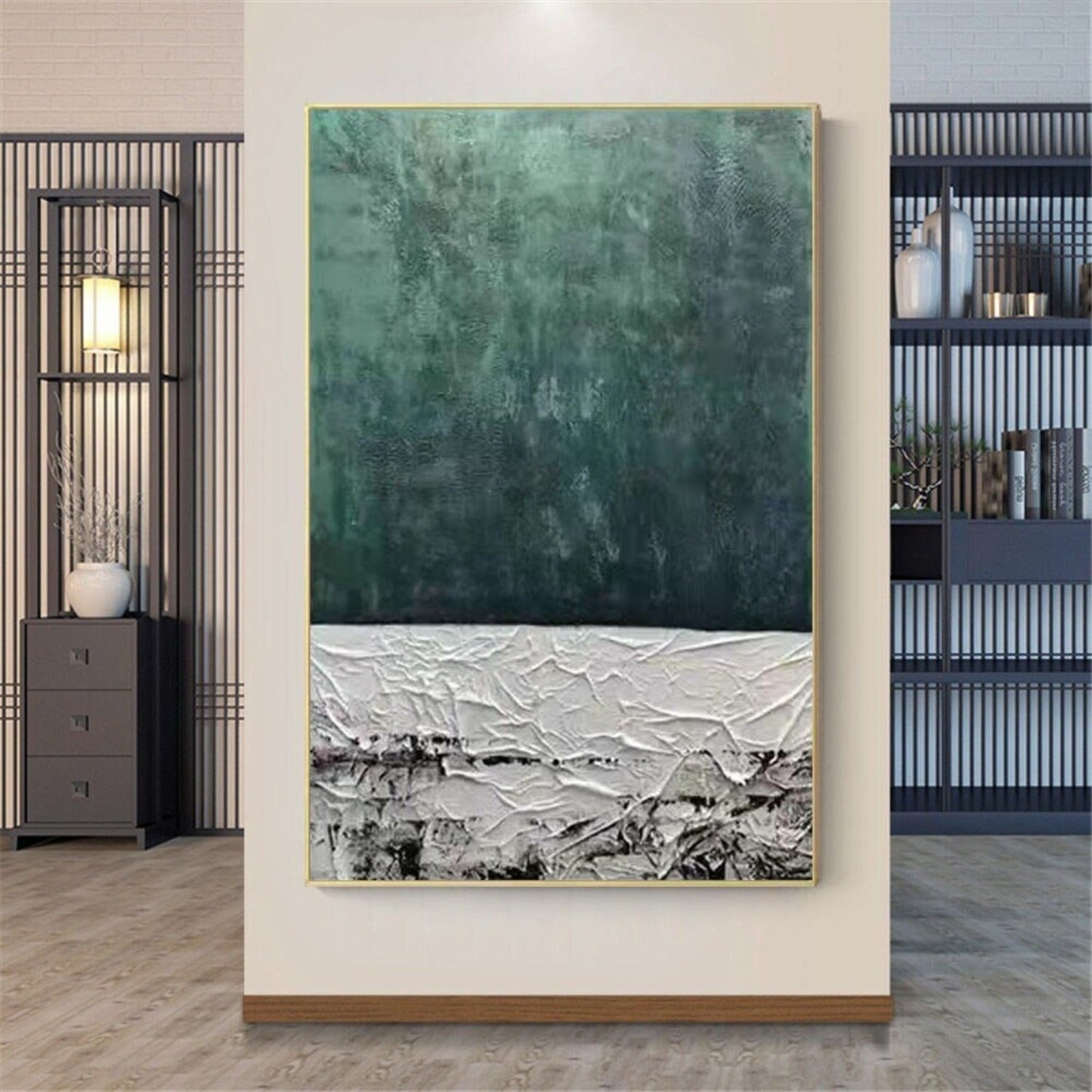 3D Textured Green 100% Hand Painted Minimalist Art