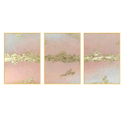 Pastel Peach Gold Foil Abstract Set of 3 Painting