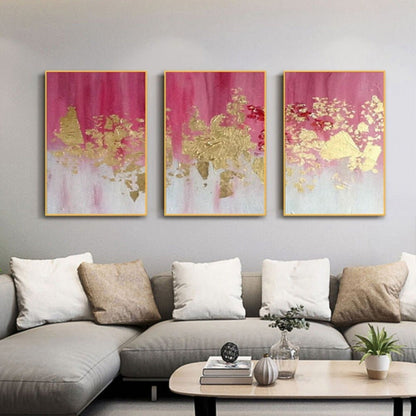 Pink Gold Foil Set of 3 100% Hand Painted Art