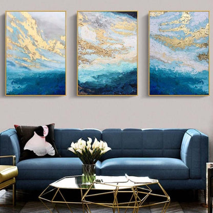 Modern Sky 100% Hand Painted Textured 3 Canvas Set