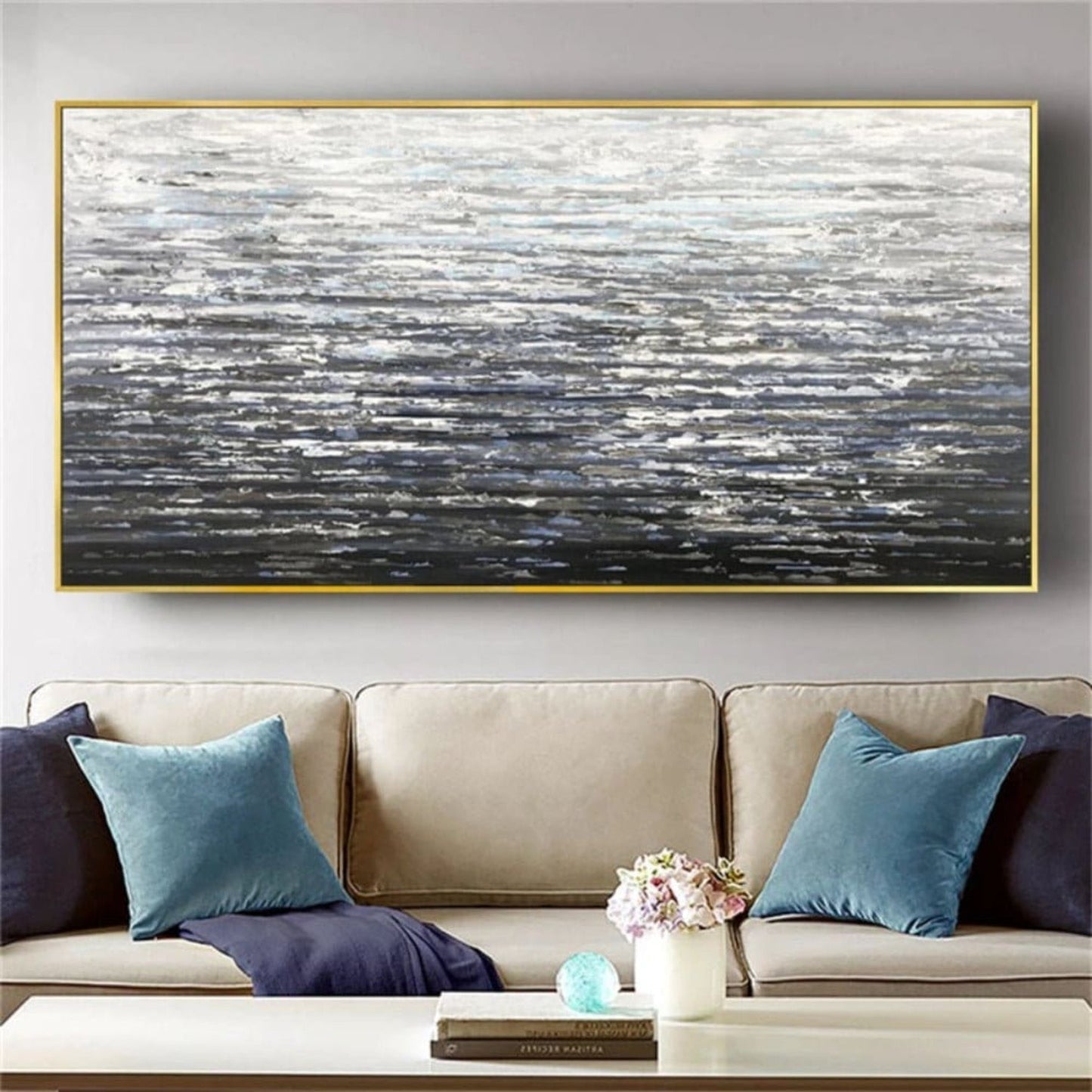 Modern Grey Ocean Palette Knife Textured Painting