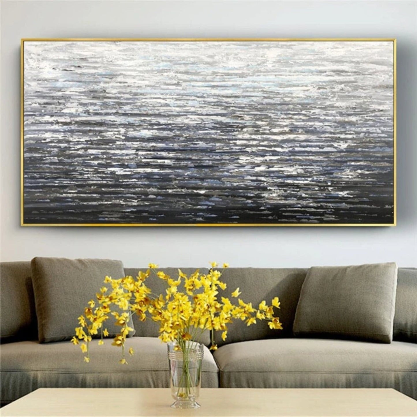 Modern Grey Ocean Palette Knife Textured Painting