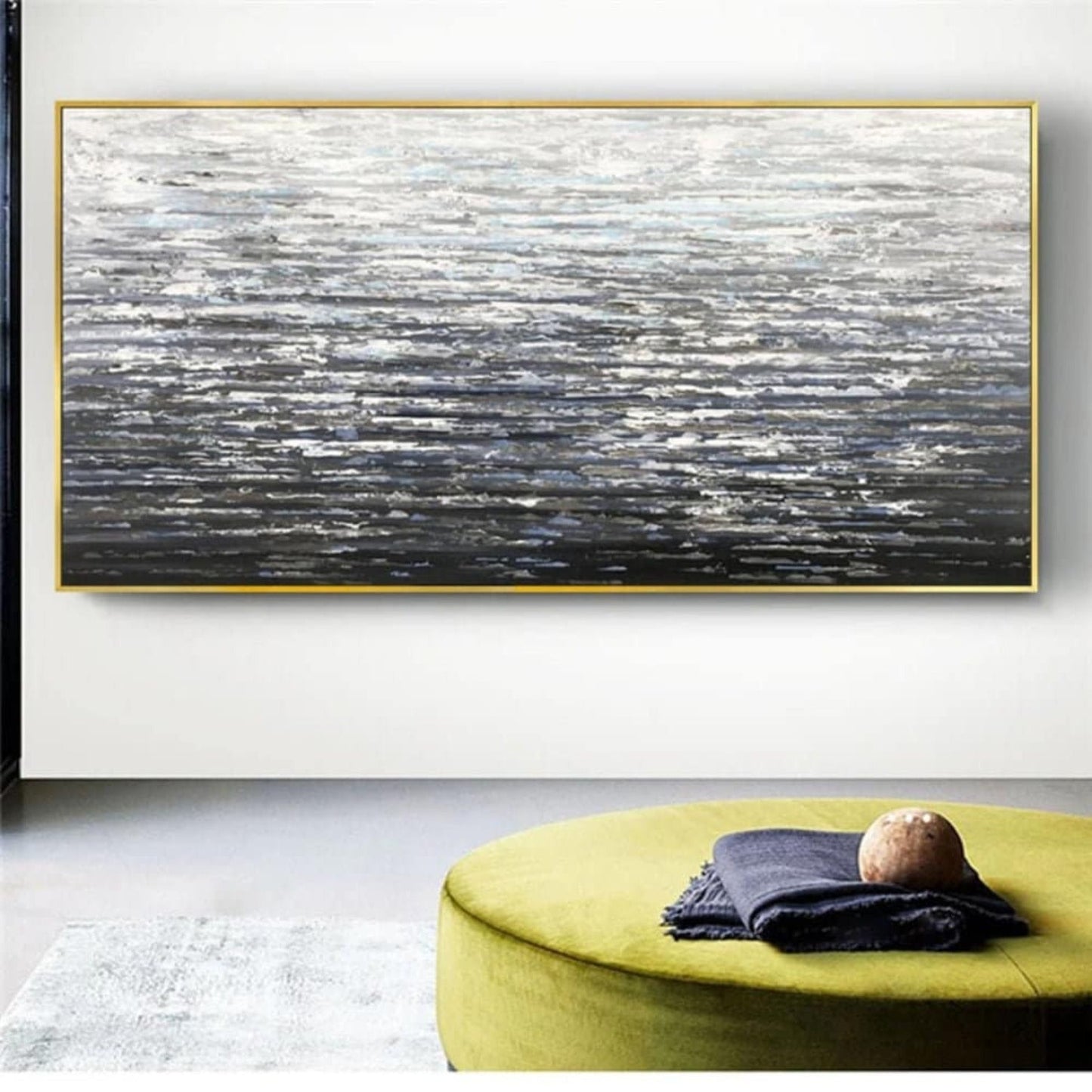 Modern Grey Ocean Palette Knife Textured Painting