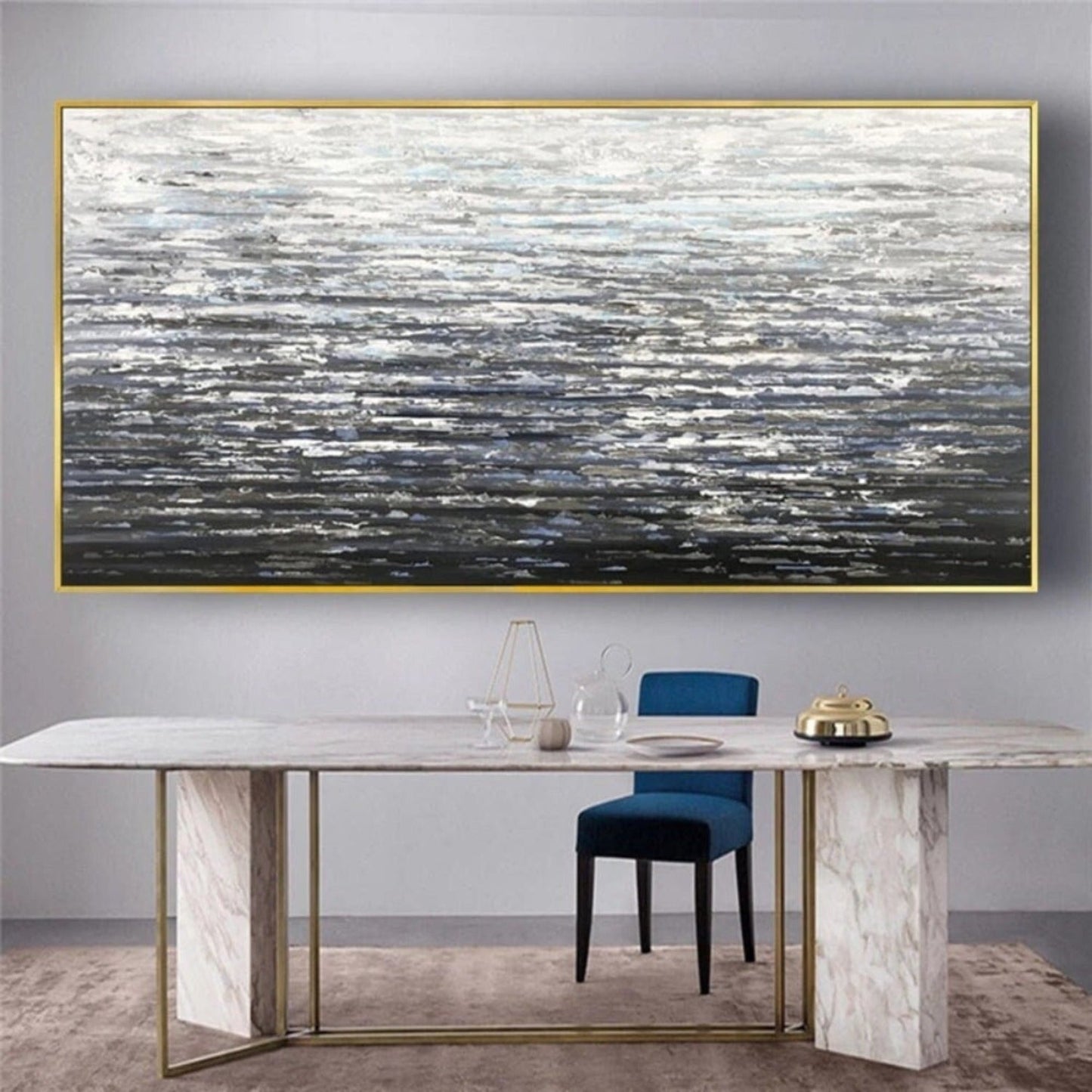 Modern Grey Ocean Palette Knife Textured Painting