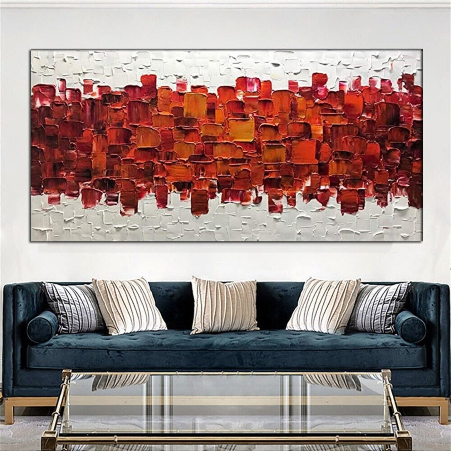 3D Red Texture 100% Hand Painted Palette Knife Art