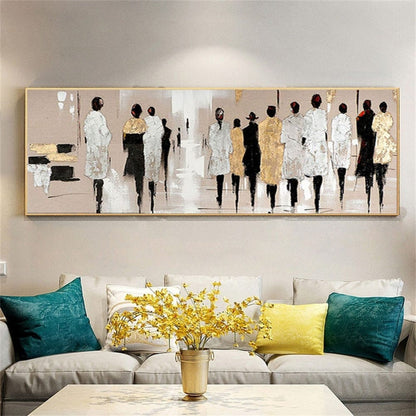 Abstract Crowd of People Walking Acrylic Painting