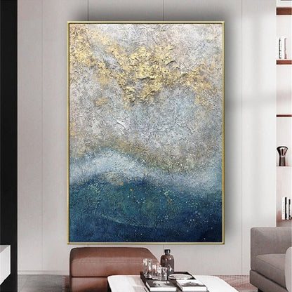 Gold Silver Textured Sea Hand Painted Landscape