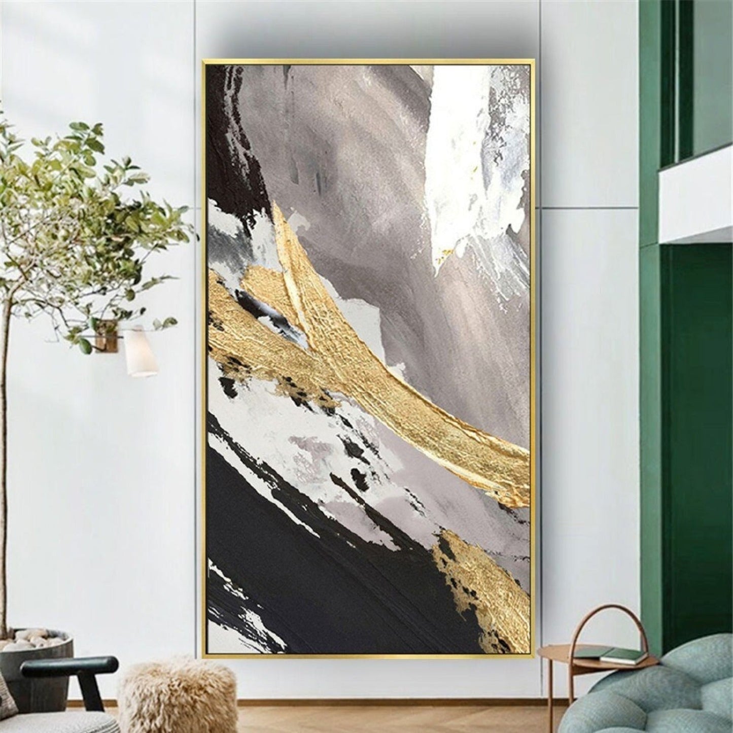 Original Gold 3D Textured Nordic Abstract Painting